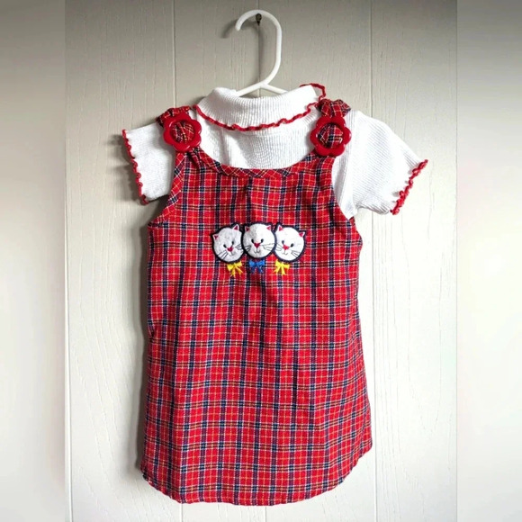 In Design Kids 3 Little Kittens Dress 18mo Plaid Ruffle Vintage Shirt Dress Set
